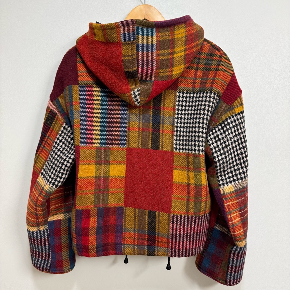 Vintage 90s The Limited Multicolored Plaid Patchwork Hooded Toggle Jacket L - Picture 7 of 13